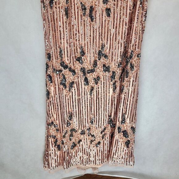 New MAC DUGGAL (5976) Peach One-Shoulder Sequin Embellished Gown Women's (8) - Picture 5 of 16